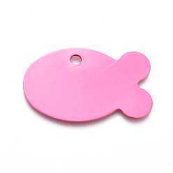 Темно-Розовый Алюминиевые подвески, штамповка пустой метки, рыба, темно-розовыми, 24x38x1 мм, отверстие : 3 мм
