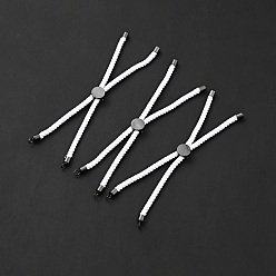 Белый Наполовину готовые браслеты-слайдеры из скрученной миланской веревки, с реечным покрытием на концах шнура из латуни и открытой петлей, без кадмия и без свинца, для изготовления браслета с соединителем, металлический черный , белые, 222~230x3 мм