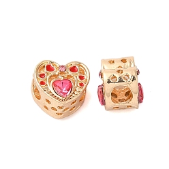 Золотой Стойки покрытие сплава горный хрусталь европейских бусы, без кадмия, без никеля и без свинца, бусины с большим отверстием, сердце, золотые, 11x12x10 мм, отверстие : 5 мм