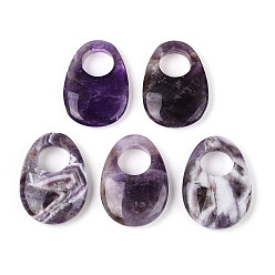Аметист Подвески с большим отверстием из натурального аметиста, яичные прелести, 35~36.5x24.5~25.5x7~8 мм, отверстие : 12~12.5 мм