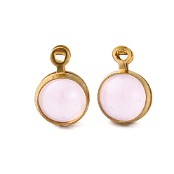 Pink 304 круглые подвески из окрашенного натурального кварца в оболочке из нержавеющей стали, золотые, розовые, 10x7x6 мм, отверстие : 0.9 мм