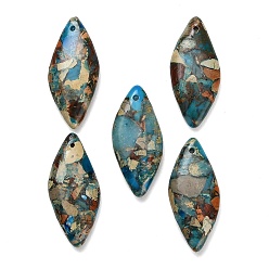 Темно-Голубой Подвески из окрашенной натуральной императорской яшмы, ромб прелести, глубокое синее небо, 34.5~35x15.5x6 мм, отверстие : 1.2 мм