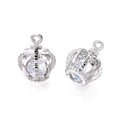 Platinum Alloy Cubic Zirconia Charms, Crown, Platinum, 14x10.5x10.5mm, Hole: 1mm