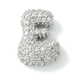 Letter E Подвески из латуни с покрытием из прозрачного кубического циркония, без кадмия и без свинца, долговечный, алфавит, платина, реальный 18 k позолоченный, Письмо E, 16.5x12x5 мм, отверстие : 3x1.8 мм