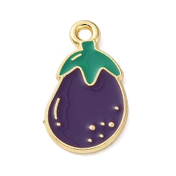 Eggplant Alloy Enamel Pendants, Golden, Eggplant Charms, 18x10x1mm, Hole: 1.5mm