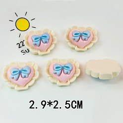 Pink Opaque Resin Decoden Cabochons, Heart with Bowknot, Pink, 25x29mm