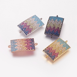 Mixed Color Brass Micro Pave Cubic Zirconia Links, Rectangle, Mixed Color, 26.5x14x2mm, Hole: 1.5mm