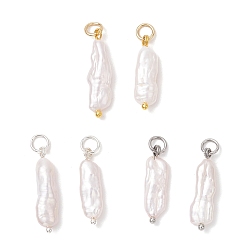 (52) Непрозрачная лаванда 3шт 3 цвета натуральный жемчуг кеши подвески, Подвески-наггетсы с 304 кольцами из нержавеющей стали, кремово-белые, разноцветные, 20~23x5.5~6x3.5~4.5 мм, отверстие : 3.5 мм, 1 шт / цвет