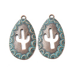 Кактус Сплавочные подвески тибетского стиля, красная медь и зеленая патина, кактус, 37x22x1.5 мм, отверстие : 1.8 мм