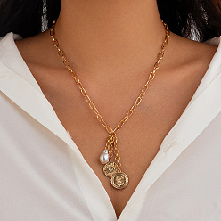 Disc Женские ожерелья-нагрудники с подвесками из сплава, железа и пластика, золотые, белые, диск, 18.11 дюйм (46 см)