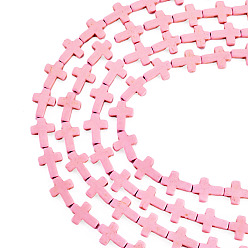 Misty Rose 4 Strands Synthetic Turquoise Dyed Beads Strands, Religion Cross, Misty Rose, 15.5x12x4mm, Hole: 1.4mm, about 24~26pcs/strand, 14.96''~16.14''(38~41cm)