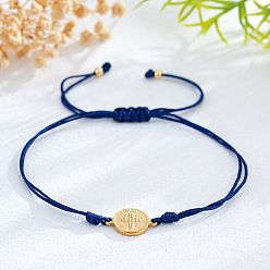 Blue Vintage Metal Religion Saint Benedict Medal Link Adjustable Braided Nylon Cord Bracelets, Real 14K Gold Plated, Blue, 11.02 inch(28cm)