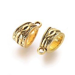 Antique Golden Tibetan Style Alloy Tube Bails, Loop Bails, Bail Beads, Lead Free & Nickel Free & Cadmium Free, Antique Golden Color, about 14mm long, 7.5wide, 9mm thick, hole: 1.5mm