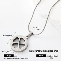 Plano Redondo 304 de acero inoxidable collares pendientes, color acero inoxidable, libre de deslustre, plano y redondo con el trébol hueco, 15.75 pulgada (40 cm)
