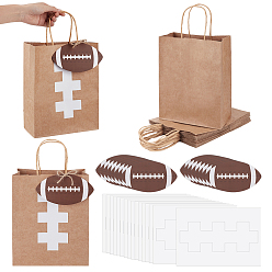 Mixed Color 16Pcs Kraft Paper Bags with Handles, Food Storage Tote Bags, Gift Bags, Rectangle, with 16Pcs Paper Self Adhesive Stickers and Paper Rugby Cards, Mixed Color, Unfold: 20.8x11x27cm