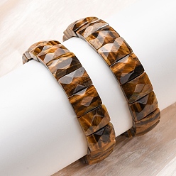 Тигровый глаз Прямоугольные эластичные браслеты из натуральных бусин тигрового глаза для женщин и мужчин, бусина : 15~16x11~12 mm, внутренний диаметр: 2-3/8 дюйм (6 см)
