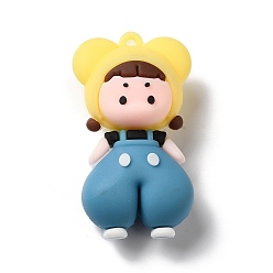 Steel Blue PVC Plastic Cartoon Big Pendants, for DIY Keychain Making, Girl Charm, Steel Blue, 54.5x31x20mm, Hole: 2mm