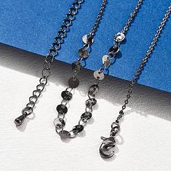Черный Цвет Металла Ожерелья из латунного кабеля и плоских цепочек с пайетками для женщин, 304 из нержавеющей стали застежкой омар, стойки покрытие, без свинца и без кадмия, долговечный, металлический черный , 15.71 дюйм (39.9 см)