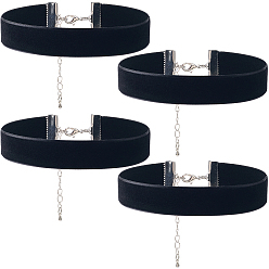 Черный 4шт. ожерелья-чокеры из бархатной ленты, с латунными концевыми цепями, платина, чёрные, 13.39 дюйм (34 см)