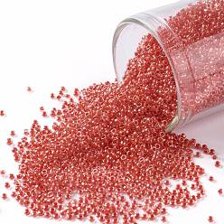 (341) Inside Color Crystal/Tomato Lined TOHO Round Seed Beads, Japanese Seed Beads, (341) Inside Color Crystal/Tomato Lined, 15/0, 1.5mm, Hole: 0.7mm, about 15000pcs/50g