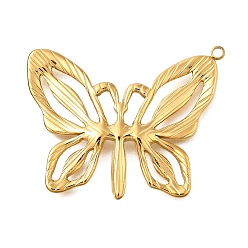 Настоящее золото 14K 304 подвески из нержавеющей стали, ионное покрытие (ip), очарование бабочки, реальный 14 k позолоченный, 27x32.5x3 мм, отверстие : 1.5 мм