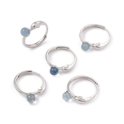 Аквамарин Дельфин натуральный аквамарин регулируемые кольца, латунные кольца на палец платинового тона для женщин, 1.2~5.3 мм, внутренний диаметр: 18 мм