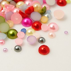 Mixed Color ABS Plastic Imitation Pearl Cabochons, Half Round, Mixed Size, Mixed Color, 2~6x1~3mm