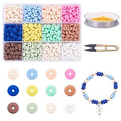Mixed Color DIY Jewelry Making Kit, Including Handmade Polymer Clay Beads, Crystal Elastic Thread, Steel Scissors, Mixed Color, Beads: 6~7x3mm, Hole: 1.5mm, 840pcs