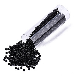 Dark Gray Czech Glass Beads, Round Glass Seed Beads, Baking Paint Style, Dark Gray, 11/0, 2x1.2mm, Hole: 0.7mm, about 10g/bottle