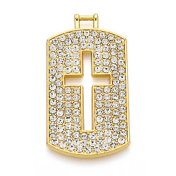 Золотой Подвески из сплава и страза, прямоугольник и крест, без кадмия и без свинца, золотые, 46.5x25x2.5 мм, отверстие : 2.8x4 мм