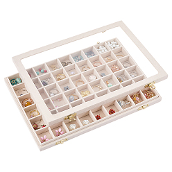Antique White MDF Covered with Velvet Jewelry Grid Display Cases for Earrings Rings, with Clear Visible Window Lid, Rectangle, Antique White, 31.2x22x5.7cm