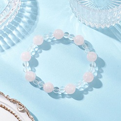 Розовый Кварц Браслеты из круглых бусин из натурального розового кварца и синтетического кварца, розовые, внутренний диаметр: 2-1/4 дюйм (5.7 см)