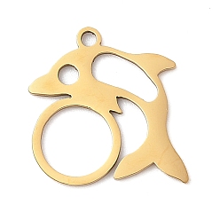 Настоящее золото 18K 201 подвески из нержавеющей стали, дельфин очарование, лазерная резка, реальный 18 k позолоченный, 16.5x16.5x1 мм, отверстие : 1.4 мм