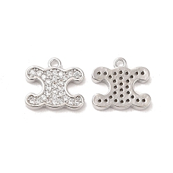Platinum Brass & Cubic Zirconia Pendants, Cadmium Free & Nickel Free & Lead Free, Platinum, 12x13x2mm, Hole: 1.4mm