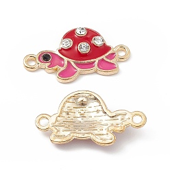 Red Alloy Connector Charms, with Crystal Rhinestone and Enamel, Tortoise Links, Light Gold, Red, 12x23x3mm, Hole: 1.5mm