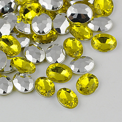 Yellow Taiwan Acrylic Rhinestone Cabochons, Pointed Back Rhinestone, Faceted, Oval, Yellow, 18x13x5mm