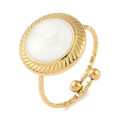 Настоящее золото 18K Ионное покрытие (IP) 304 плоские круглые открытые манжеты из нержавеющей стали с эмалью для женщин, реальный 18 k позолоченный, внутренний диаметр: регулируемый