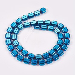 Blue Plated Electroplate Non-magnetic Synthetic Hematite Beads Strands, Hexagon, Blue Plated, 9x8x4mm, Hole: 0.8mm, about 45pcs/strand, 15.55 inch(39.5cm)