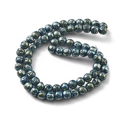 Зеленое Покрытие Гальванические бусины из натуральной лавы, круглые, зеленый покрытием, 6 мм, отверстие : 1.2 мм, около 69 шт / нитка, 16.14'' (41 см)