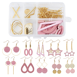 Golden DIY Pink Style Dangle Earrings Making Kits, Including Wood Pendants & Beads, Brass Earring Hooks, Metal Findings, Golden, 55.5x15.5x3mm, Hole: 1.2mm