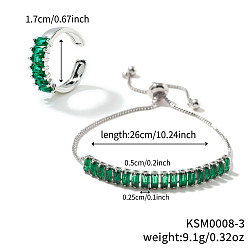 Зеленый Элегантные модные прямоугольные браслеты-слайдеры со стразами из латуни и наборы колец-манжет, зелёные