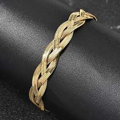 Настоящее золото 18K 304 Браслет из нержавеющей стали с переплетающимися звеньями в виде елочки для женщин, ионное покрытие (ip), долговечный, реальный 18 k позолоченный, 6.93 дюйм (17.6 см)
