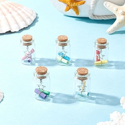 (52) Непрозрачная лаванда Стеклянная бутылка, Подвески для бутылок желаний с подвесками в виде звезд из сплава и бумажными рулонами внутри декора, разноцветные, 38~39.5x22 мм