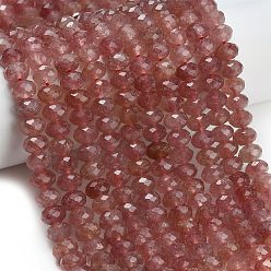 Клубничный Кварц Природного кварца клубники нитей бисера, рондель, граненые, 9.5~10x6.5~7.5 мм, отверстие : 1 мм, около 54~57 шт / нитка, 15.24~15.43'' (38.7~39.2 см)