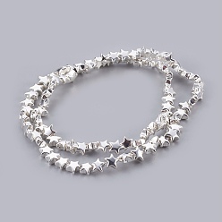 Silver Plated Electroplated Non-magnetic Synthetic Hematite Bead Strand, Star, Silver Plated, 6x6x3mm, Hole: 0.7mm, about 87pcs/strand, 15.7 inch(40cm)