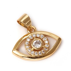 Golden Brass Micro Pave Clear Cubic Zirconia Pendants, Long-Lasting Plated, Eye, Golden, 13x17x2.5mm, Hole: 5x3.5mm