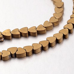 с Золотистым Покрытием Гальванизировать немагнитных синтетический гематит бисер пряди, матовые, сердце, с золотым покрытием, 4x4x2 мм, отверстие : 1 мм, около 117 шт / нитка, 15.7 дюйм