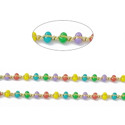 Настоящее золото 18K Латунные цепочки ручной работы, с бусинами из разноцветной эмали, пайки, с катушкой, реальный 18 k позолоченный, ссылка: 5x2x3 mm