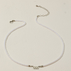 Серебро Сплав номер 555 подвеска из искусственной смолы с белыми круглыми бусинами ожерелья для женщин, серебряные, 16.54 дюйм (42 см)