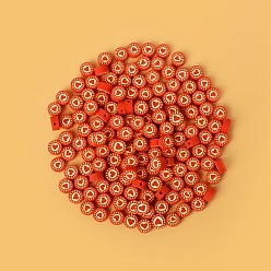 Красный Полимерная глина бисера, плоский круглый с бусинами в форме сердца, красные, 9.6x4.8 мм, отверстие : 2.8 мм